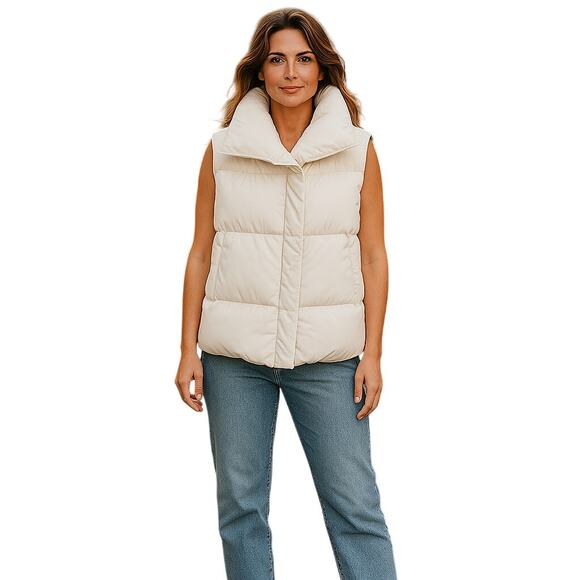 Gogg Puffer Vest Womens Small Off White Full Zip - Picture 2 of 9